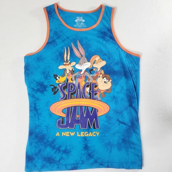 Space Jam "A New Legacy' mens blue tie-dyed tank top orange trim size S (38-40) - Picture 1 of 5